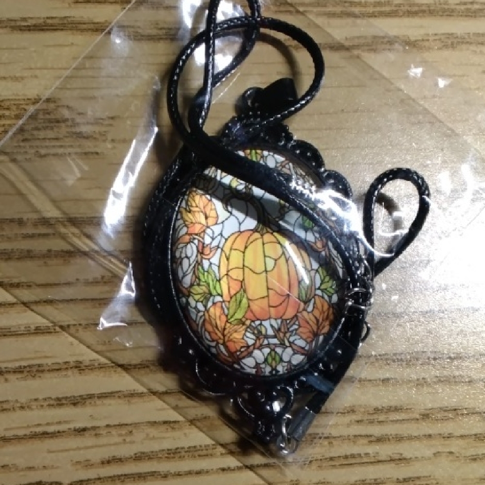 NWOT Stained Glass Fall Pumpkin Pendant Necklace Fall Pumpkin Necklace